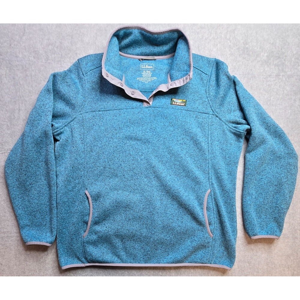 LL Bean‎ Mens Pullover Extra Large Blue Mockneck 1/4 Snap Pockets Preppy